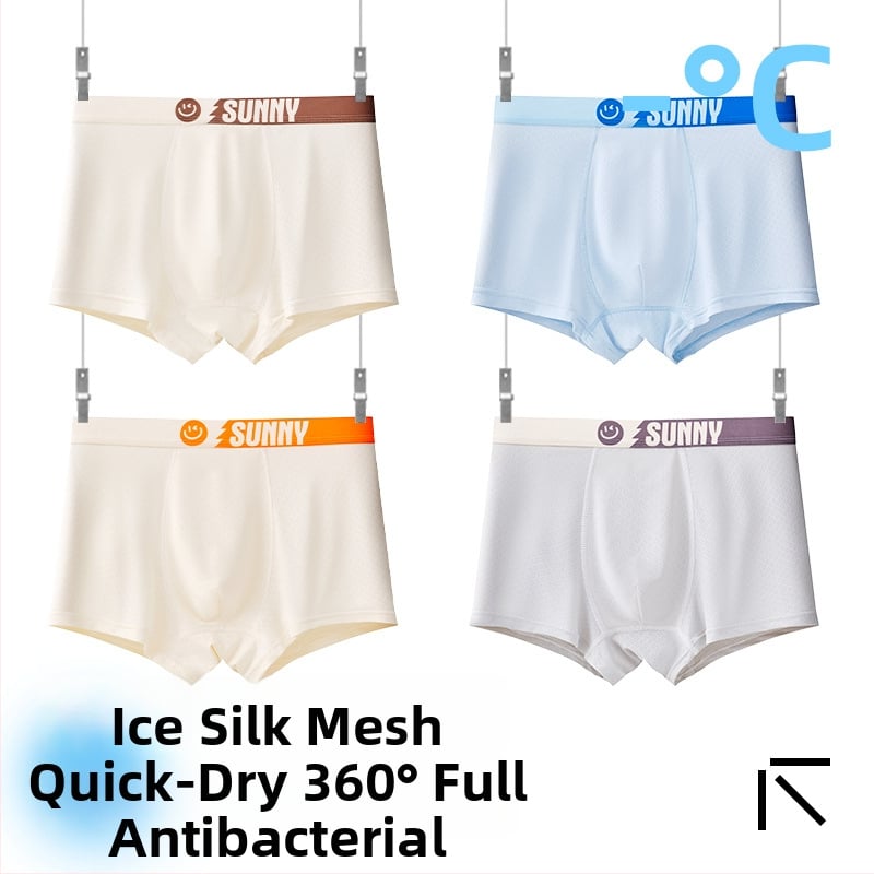 Boxeri pentru copii băieți, material Ice Silk, 85% nylon, 15% spandex, vară 2025, fără cusături