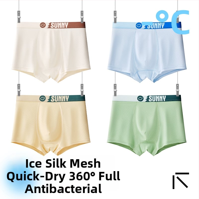 Boxeri pentru copii băieți, material Ice Silk, 85% nylon, 15% spandex, vară 2025, fără cusături