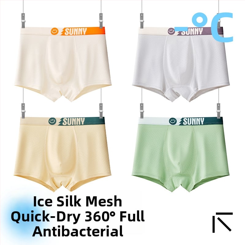 Boxeri pentru copii băieți, material Ice Silk, 85% nylon, 15% spandex, vară 2025, fără cusături