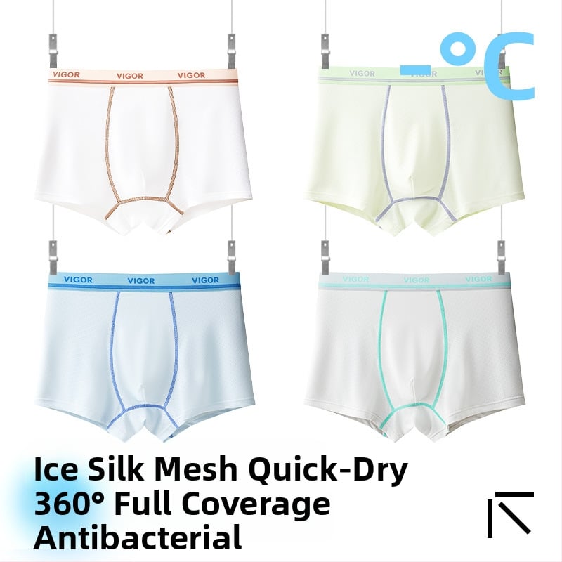 Boxeri pentru copii băieți, material Ice Silk, 85% nylon, 15% spandex, vară 2025, fără cusături