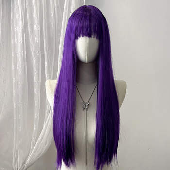 Perucă lungă, dreaptă, pentru cosplay în stil japonez, cu breton aerian, aspect natural și realist, fibre rezistente la temperaturi înalte, mecanism de fabricație