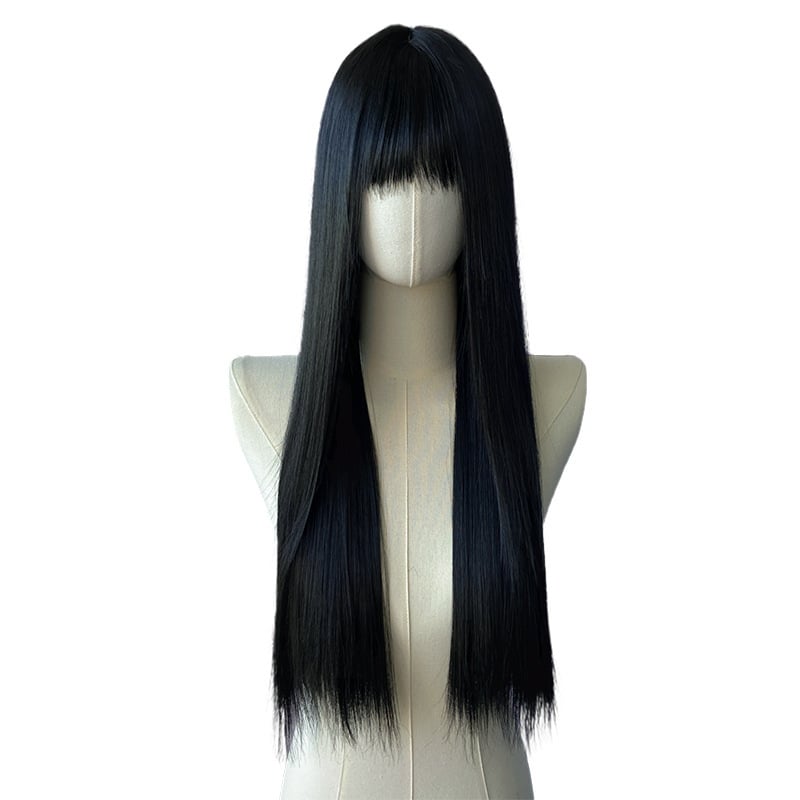 Perucă lungă, dreaptă, pentru cosplay în stil japonez, cu breton aerian, aspect natural și realist, fibre rezistente la temperaturi înalte, mecanism de fabricație