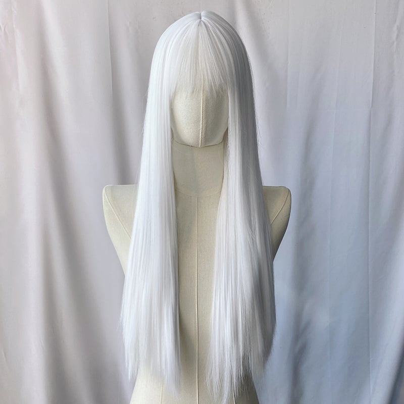 Perucă lungă, dreaptă, pentru cosplay în stil japonez, cu breton aerian, aspect natural și realist, fibre rezistente la temperaturi înalte, mecanism de fabricație