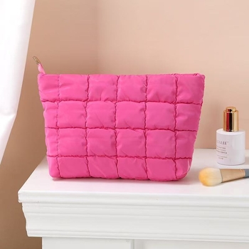 Geantă cosmetică cu plisare, stil coreean, minimalist urban, material din bumbac, cu căptușeală din bumbac, respirabilă și antibacteriană