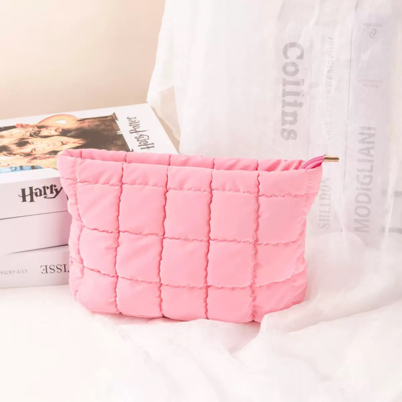 Geantă cosmetică cu plisare, stil coreean, minimalist urban, material din bumbac, cu căptușeală din bumbac, respirabilă și antibacteriană