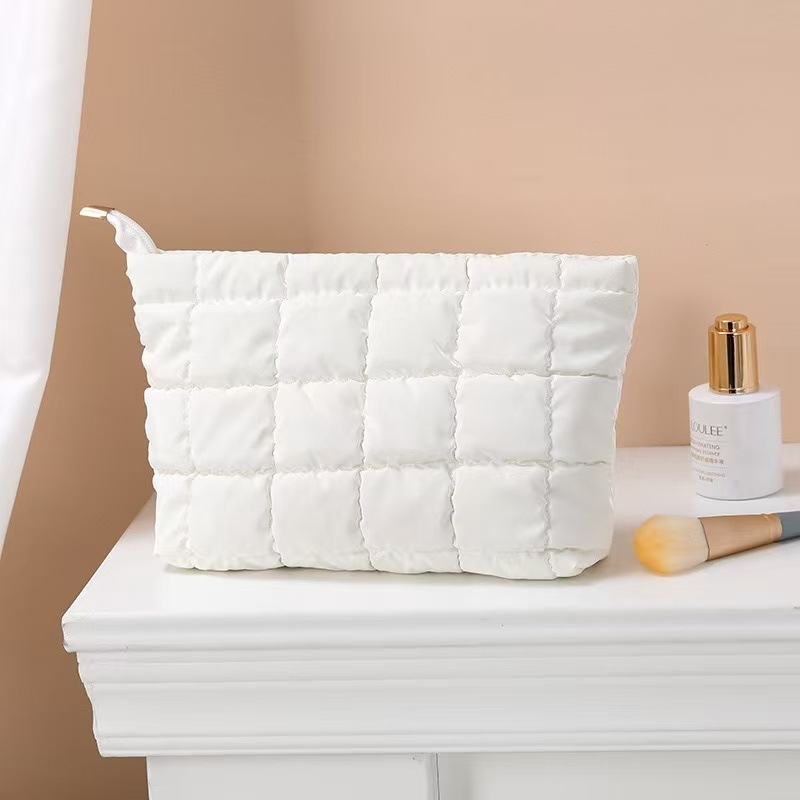 Geantă cosmetică cu plisare, stil coreean, minimalist urban, material din bumbac, cu căptușeală din bumbac, respirabilă și antibacteriană