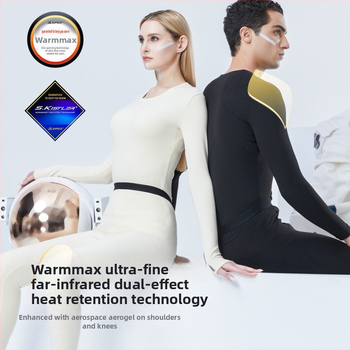 Set termic din aerogel, unisex, căptușit cu fleece, protecție la genunchi, guler rotund, mâneci lungi și pantaloni, strat unic, 181–200 g/m²