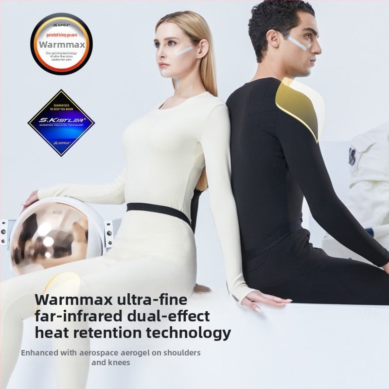 Set termic din aerogel, unisex, căptușit cu fleece, protecție la genunchi, guler rotund, mâneci lungi și pantaloni, strat unic, 181–200 g/m²