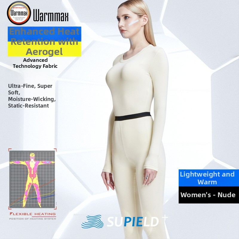 Set termic din aerogel, unisex, căptușit cu fleece, protecție la genunchi, guler rotund, mâneci lungi și pantaloni, strat unic, 181–200 g/m²