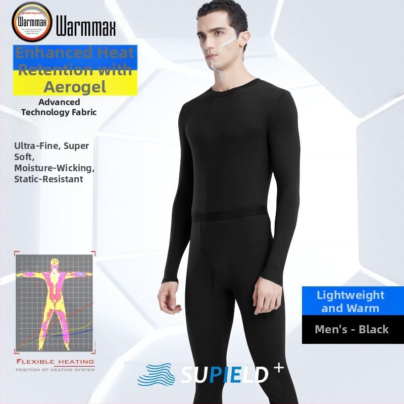 Set termic din aerogel, unisex, căptușit cu fleece, protecție la genunchi, guler rotund, mâneci lungi și pantaloni, strat unic, 181–200 g/m²