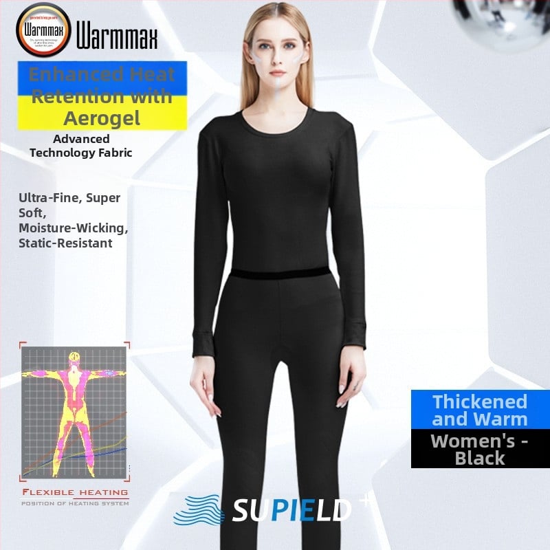 Set termic din aerogel, unisex, căptușit cu fleece, protecție la genunchi, guler rotund, mâneci lungi și pantaloni, strat unic, 181–200 g/m²