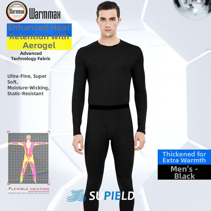 Set termic din aerogel, unisex, căptușit cu fleece, protecție la genunchi, guler rotund, mâneci lungi și pantaloni, strat unic, 181–200 g/m²