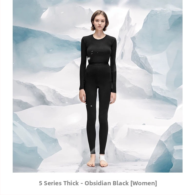 Set termic din aerogel, unisex, căptușit cu fleece, protecție la genunchi, guler rotund, mâneci lungi și pantaloni, strat unic, 181–200 g/m²