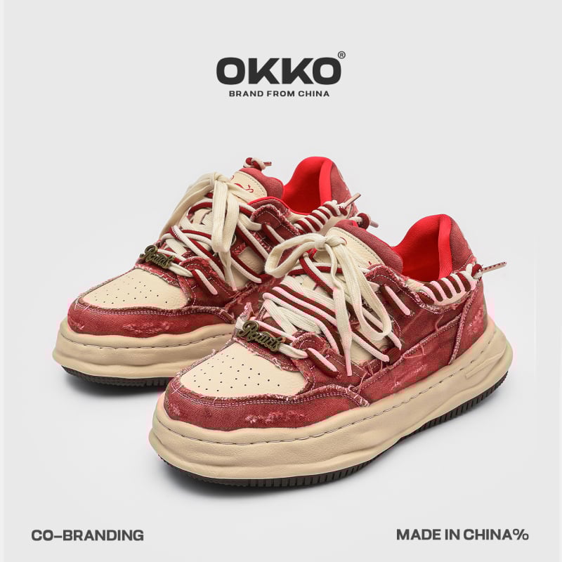 Okko αθλητικά παπούτσια με αύξηση ύψους 7 cm, επάνω μέρος από συνδυασμό υλικών, χαμηλό πάνω μέρος, κορδόνια, καουτσούκ σόλα, πάτος από μικροϊνες δέρματος