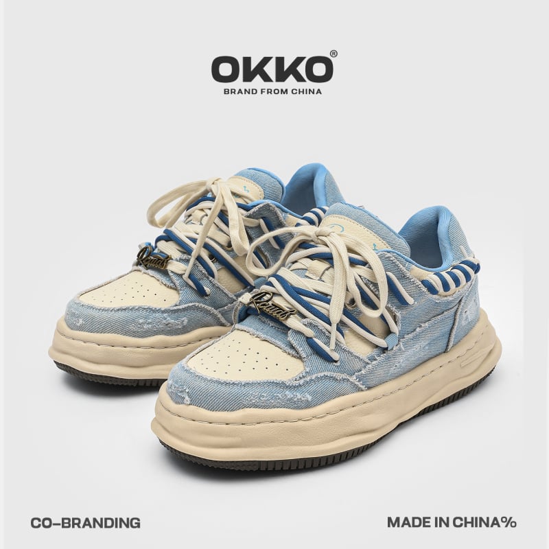 Okko αθλητικά παπούτσια με αύξηση ύψους 7 cm, επάνω μέρος από συνδυασμό υλικών, χαμηλό πάνω μέρος, κορδόνια, καουτσούκ σόλα, πάτος από μικροϊνες δέρματος