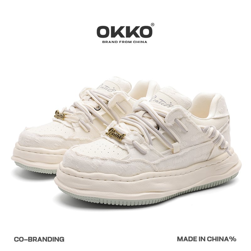 Okko αθλητικά παπούτσια με αύξηση ύψους 7 cm, επάνω μέρος από συνδυασμό υλικών, χαμηλό πάνω μέρος, κορδόνια, καουτσούκ σόλα, πάτος από μικροϊνες δέρματος