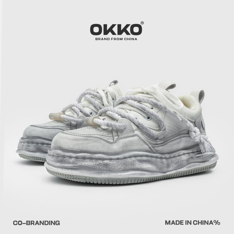 Okko αθλητικά παπούτσια με αύξηση ύψους 7 cm, επάνω μέρος από συνδυασμό υλικών, χαμηλό πάνω μέρος, κορδόνια, καουτσούκ σόλα, πάτος από μικροϊνες δέρματος