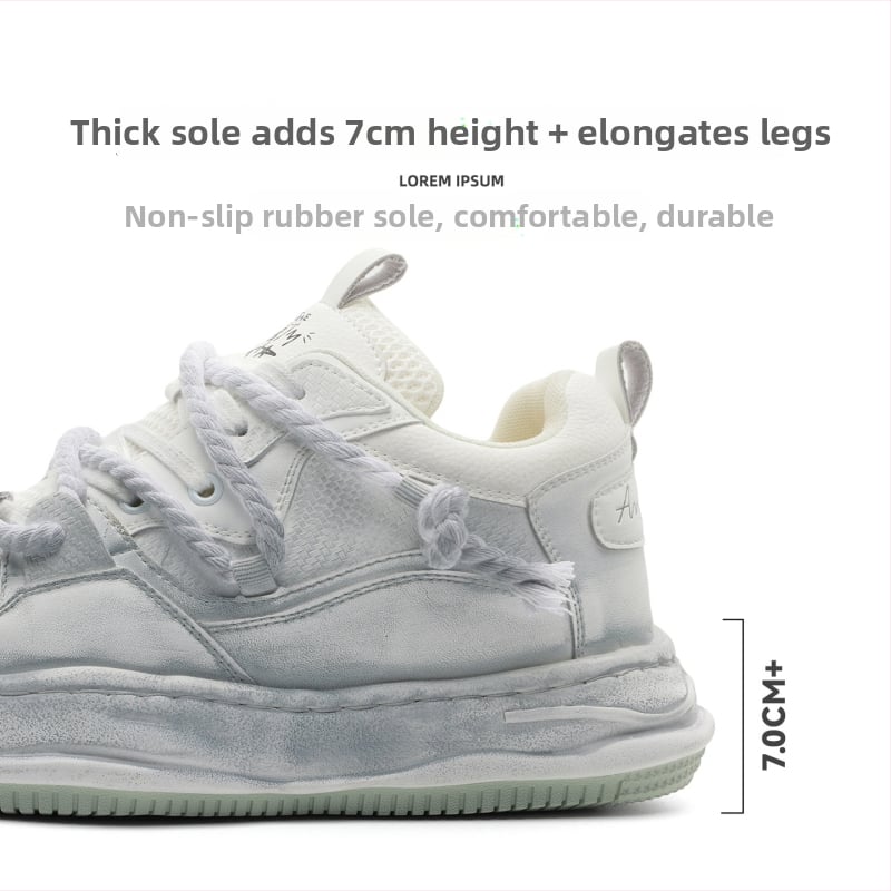 Okko αθλητικά παπούτσια με αύξηση ύψους 7 cm, επάνω μέρος από συνδυασμό υλικών, χαμηλό πάνω μέρος, κορδόνια, καουτσούκ σόλα, πάτος από μικροϊνες δέρματος