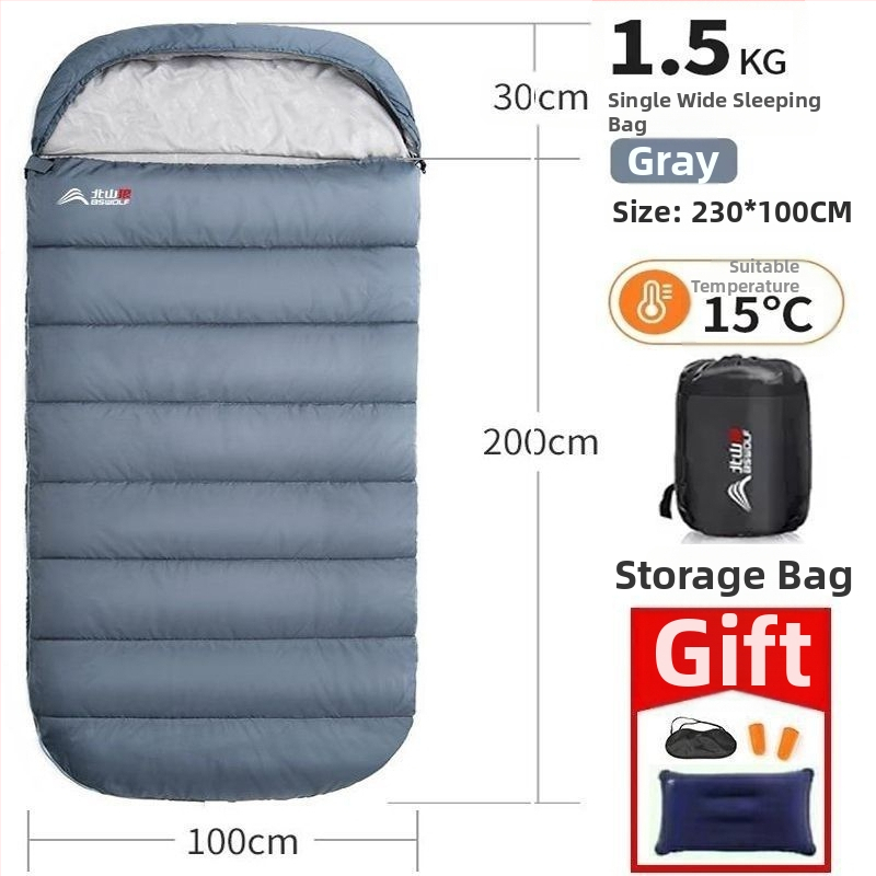 Spací vak pre dospelých, vonkajší, široký a hrubý, všetky ročné obdobia, prenosný, obálkový dizajn; materiál: nylon; podšívka: polyester-bavlna