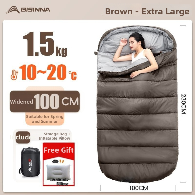 Spací vak pre dospelých, vonkajší, široký a hrubý, všetky ročné obdobia, prenosný, obálkový dizajn; materiál: nylon; podšívka: polyester-bavlna
