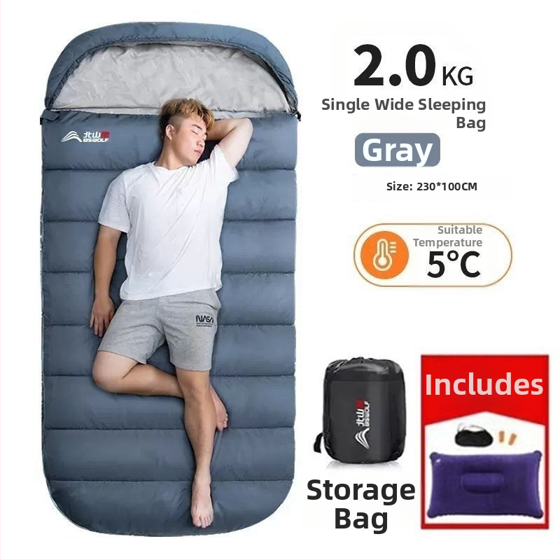 Spací vak pre dospelých, vonkajší, široký a hrubý, všetky ročné obdobia, prenosný, obálkový dizajn; materiál: nylon; podšívka: polyester-bavlna