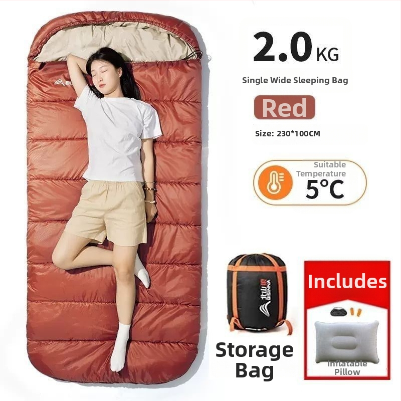 Spací vak pre dospelých, vonkajší, široký a hrubý, všetky ročné obdobia, prenosný, obálkový dizajn; materiál: nylon; podšívka: polyester-bavlna