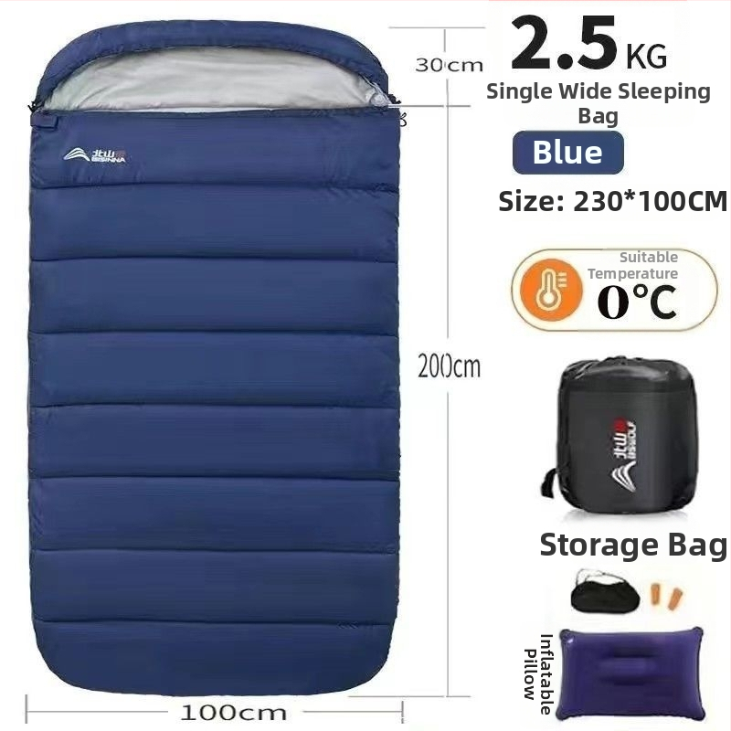 Spací vak pre dospelých, vonkajší, široký a hrubý, všetky ročné obdobia, prenosný, obálkový dizajn; materiál: nylon; podšívka: polyester-bavlna