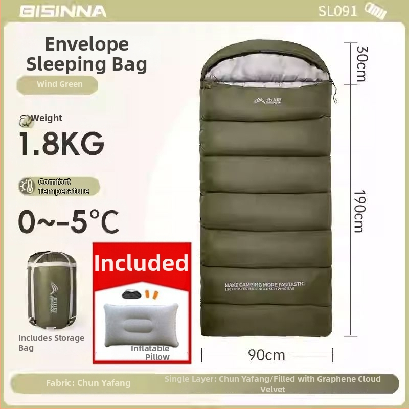 Spací vak pre dospelých, vonkajší, široký a hrubý, všetky ročné obdobia, prenosný, obálkový dizajn; materiál: nylon; podšívka: polyester-bavlna