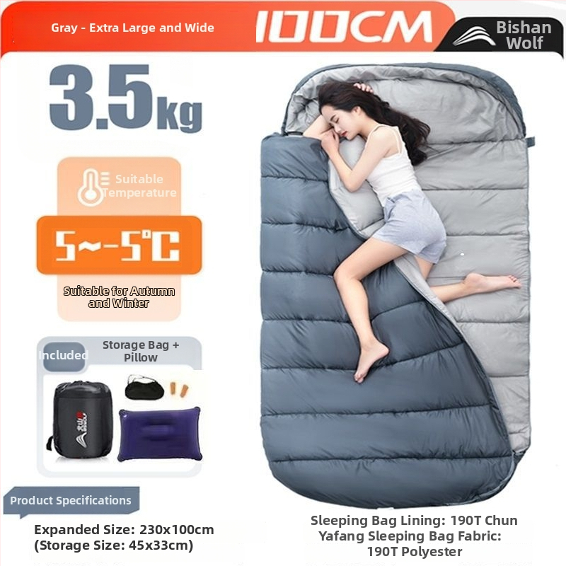 Spací vak pre dospelých, vonkajší, široký a hrubý, všetky ročné obdobia, prenosný, obálkový dizajn; materiál: nylon; podšívka: polyester-bavlna