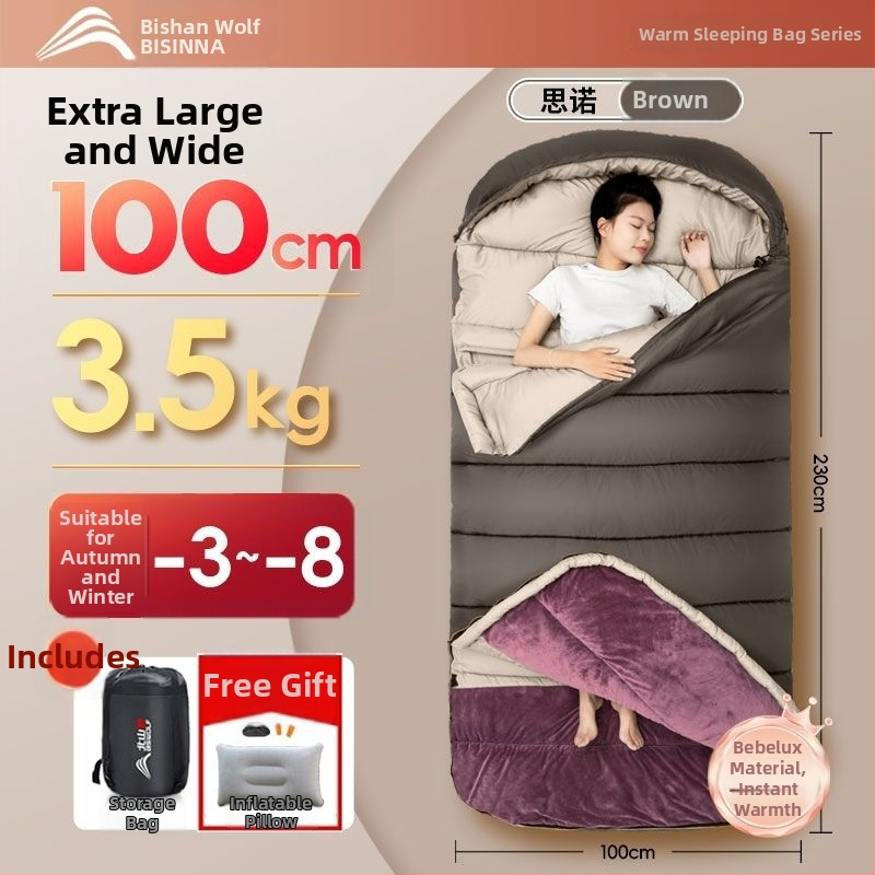 Spací vak pre dospelých, vonkajší, široký a hrubý, všetky ročné obdobia, prenosný, obálkový dizajn; materiál: nylon; podšívka: polyester-bavlna