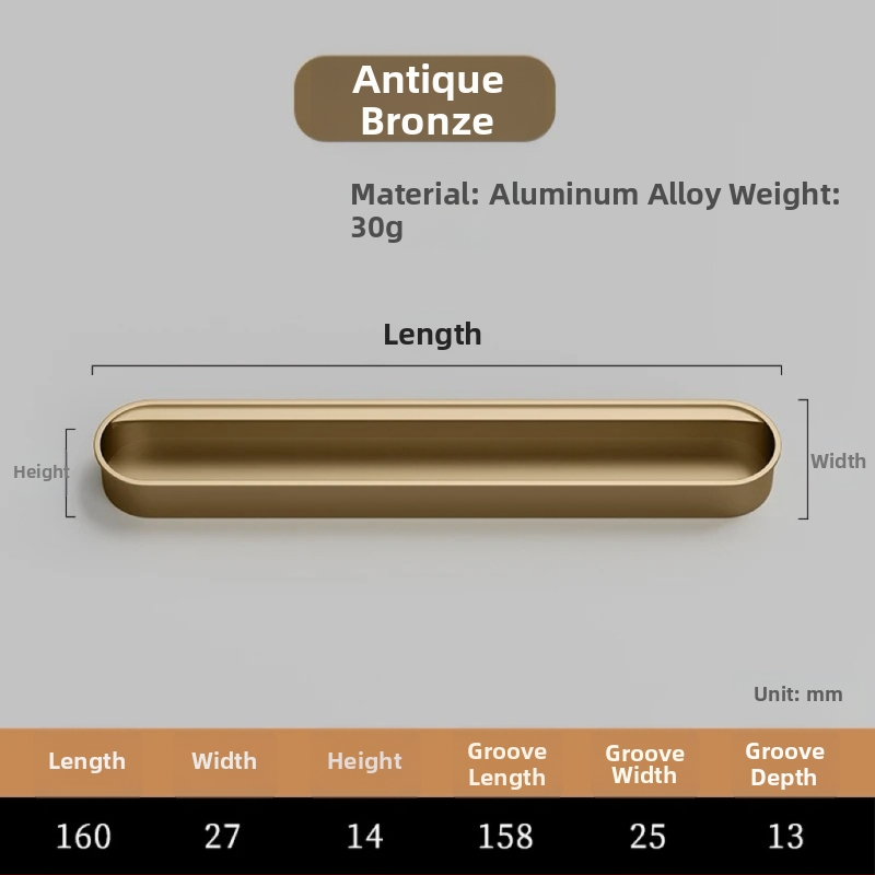 Κρυφή ενσωματωμένη λαβή για πόρτες ντουλαπιών — Αλουμινίου κράμα, επίστρωση με ψεκασμό, μοντέρνο μινιμαλιστικό στυλ