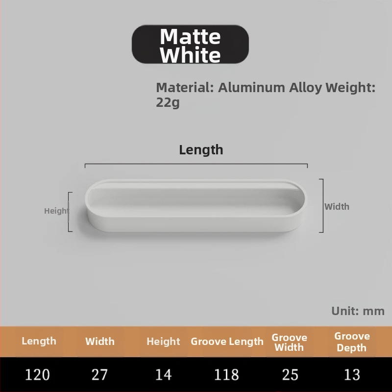 Κρυφή ενσωματωμένη λαβή για πόρτες ντουλαπιών — Αλουμινίου κράμα, επίστρωση με ψεκασμό, μοντέρνο μινιμαλιστικό στυλ