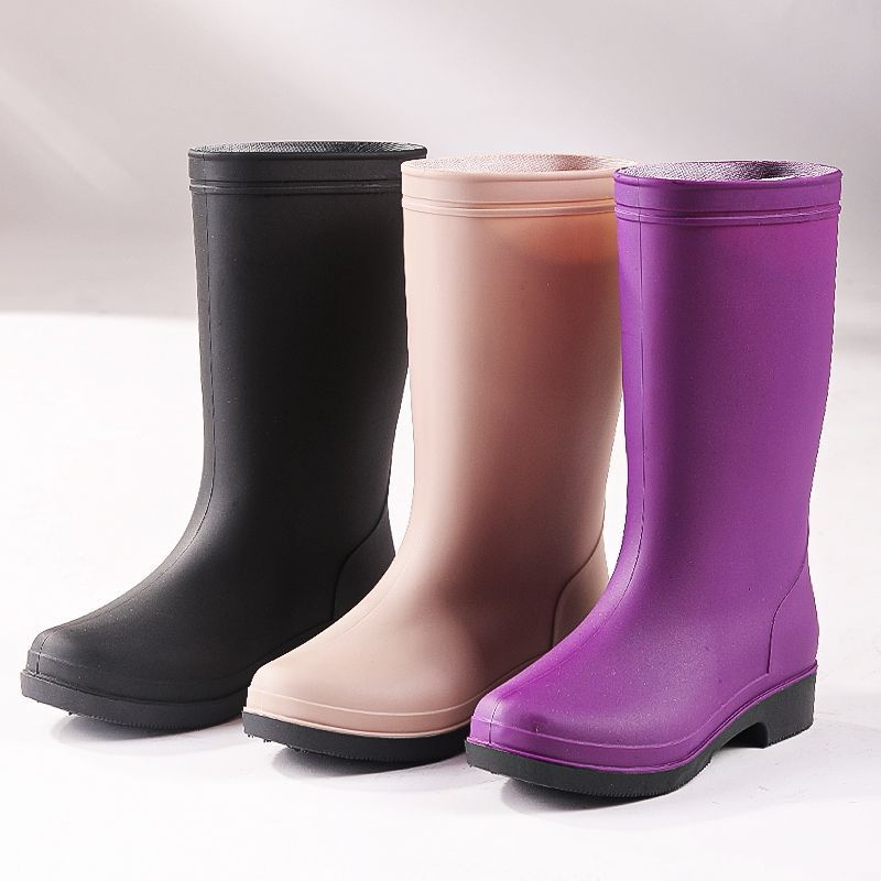 Ženske visoke PVC čizme za kišu s fleece podstavom, vodootporne i protuklizne, s malim petom 1-3 cm, za sve sezone