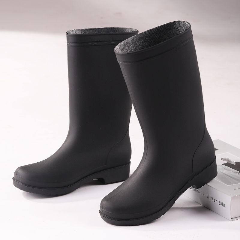 Ženske visoke PVC čizme za kišu s fleece podstavom, vodootporne i protuklizne, s malim petom 1-3 cm, za sve sezone