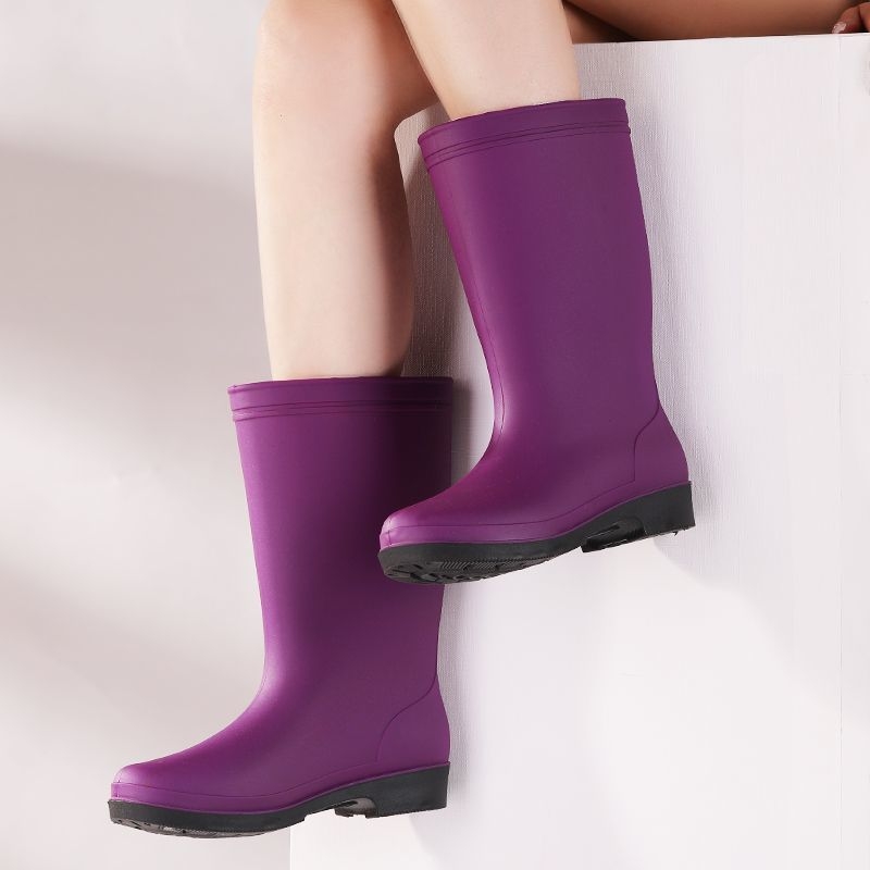 Ženske visoke PVC čizme za kišu s fleece podstavom, vodootporne i protuklizne, s malim petom 1-3 cm, za sve sezone