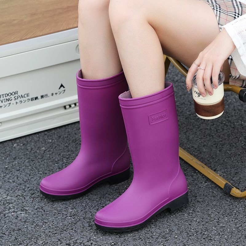Ženske visoke PVC čizme za kišu s fleece podstavom, vodootporne i protuklizne, s malim petom 1-3 cm, za sve sezone