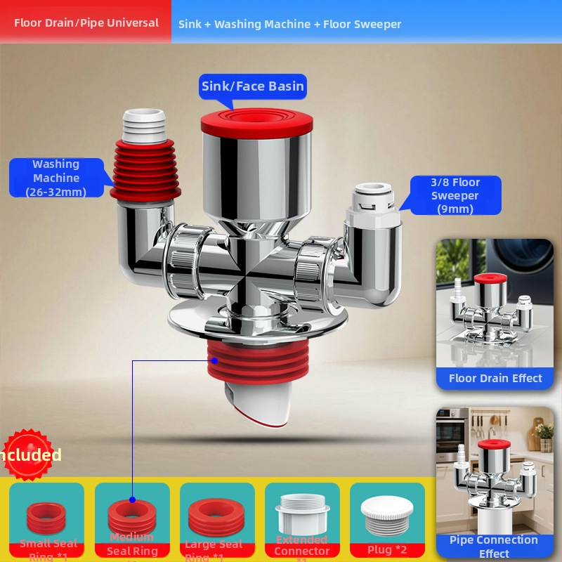 ABS materiál práčka odtok trojramenný rozdeľovač, 20 mm odbočovací priemer, 60 mm výška vodného tesnenia, teplotný rozsah -20 až 90, montáž ručným tlakom