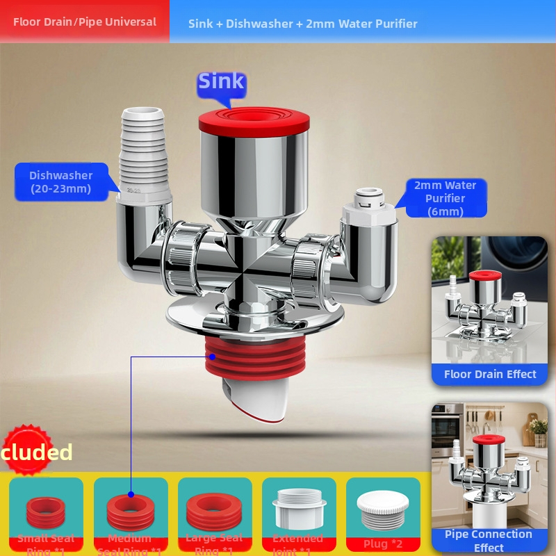 ABS materiál práčka odtok trojramenný rozdeľovač, 20 mm odbočovací priemer, 60 mm výška vodného tesnenia, teplotný rozsah -20 až 90, montáž ručným tlakom