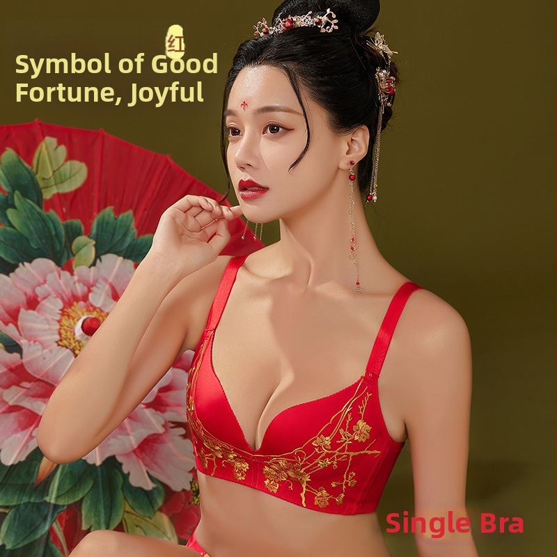 Set de sutiene cu dantelă brodată, cupă 3/4, fără arcuri metalice, cupă modelată cu partea superioară subțire și partea inferioară mai groasă, material principal nylon, căptușeală spandex, închidere la spate cu patru rânduri de cârlige