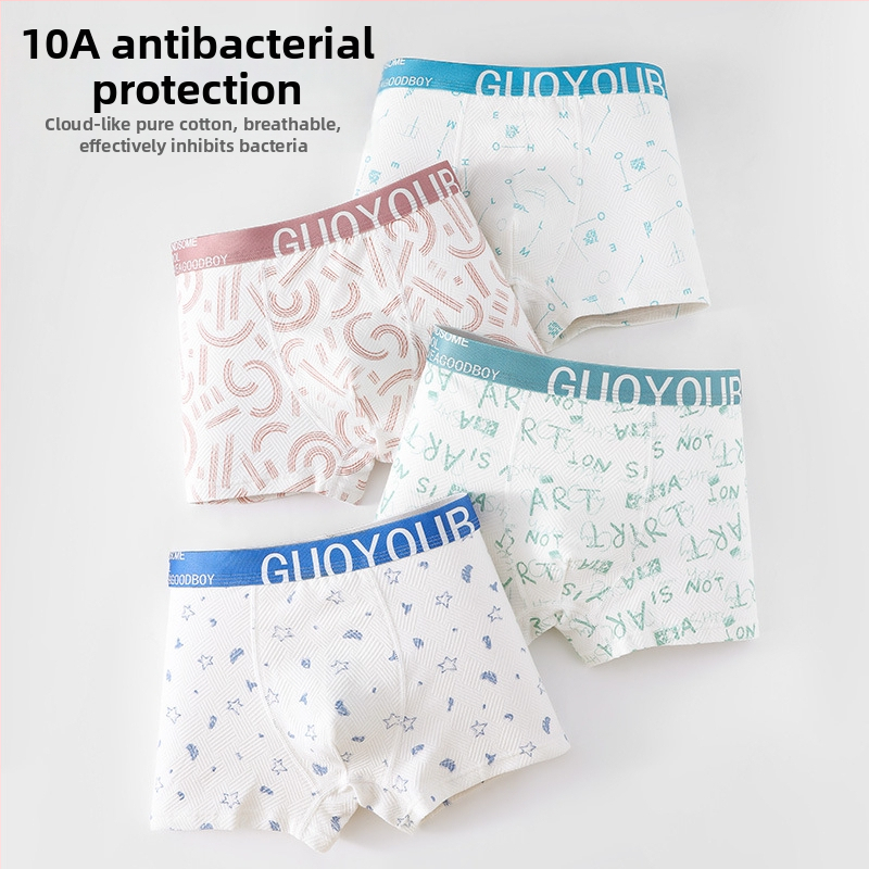Guoyoubi boxeri din bumbac pentru copii, fără cusături în zona inghinală, antibacteriali 10a, respirabili, pentru copii 3–8 ani (100–140 cm), Iarnă 2024