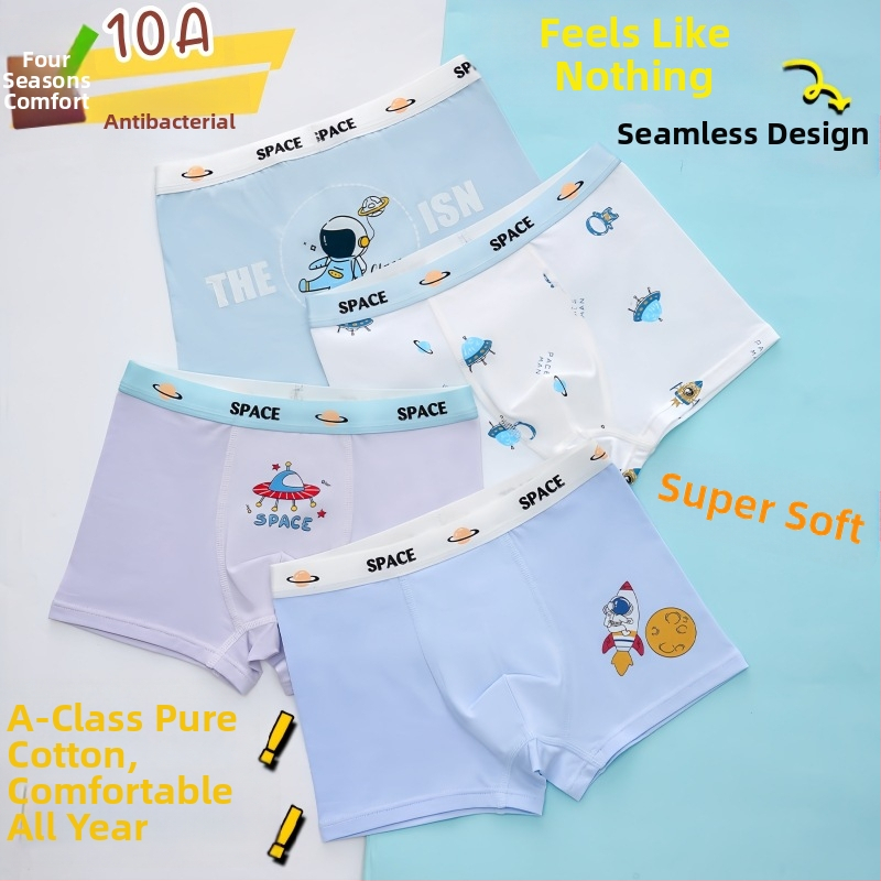 Guoyoubi boxeri din bumbac pentru copii, fără cusături în zona inghinală, antibacteriali 10a, respirabili, pentru copii 3–8 ani (100–140 cm), Iarnă 2024