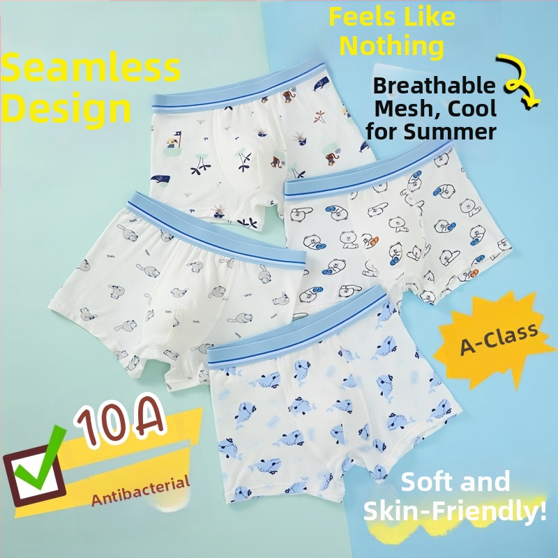 Guoyoubi boxeri din bumbac pentru copii, fără cusături în zona inghinală, antibacteriali 10a, respirabili, pentru copii 3–8 ani (100–140 cm), Iarnă 2024