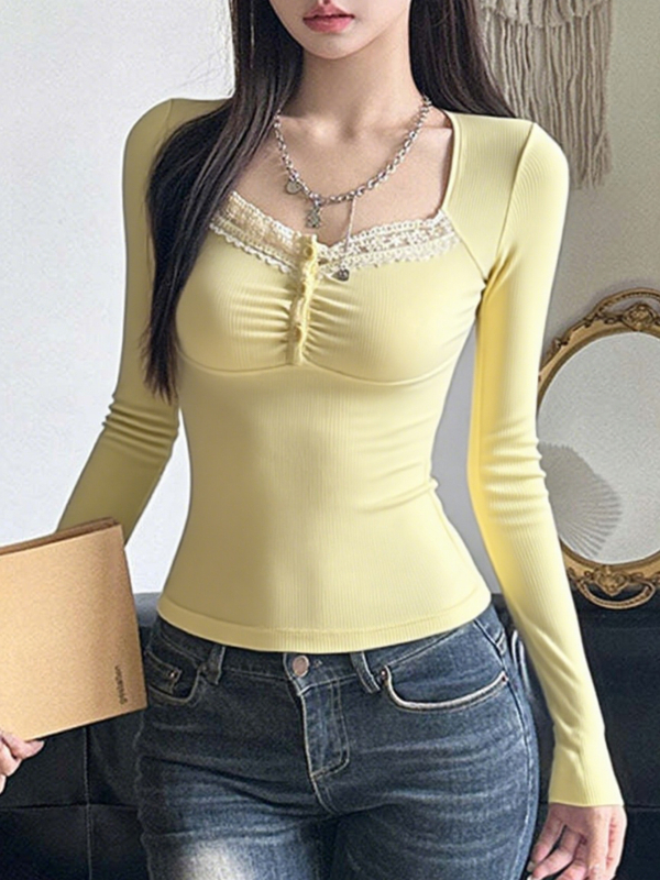 Γυναικείο πλεκτό μακρυμάνικο τοπ από βισκόζη, στενή γραμμή, ημι-ανοιχτή λαιμόκοψη, μονόχρωμο, φθινόπωρο 2025