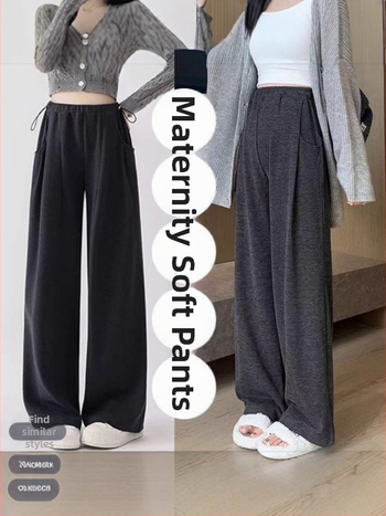 Pantaloni de maternitate de iarnă, talie reglabilă, talie înaltă, croială dreaptă, fleece gros, amestec poliester-spandex 50–70% pentru susținerea abdomenului