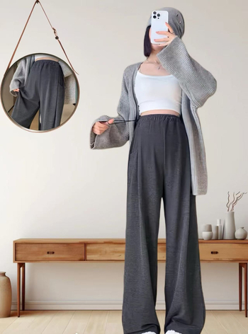 Pantaloni de maternitate de iarnă, talie reglabilă, talie înaltă, croială dreaptă, fleece gros, amestec poliester-spandex 50–70% pentru susținerea abdomenului