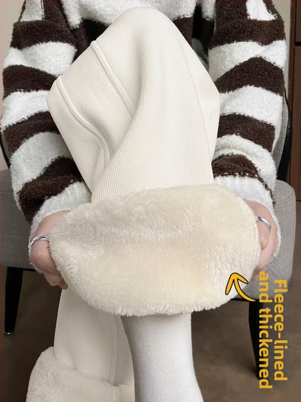 Pantaloni de maternitate de iarnă, talie reglabilă, talie înaltă, croială dreaptă, fleece gros, amestec poliester-spandex 50–70% pentru susținerea abdomenului