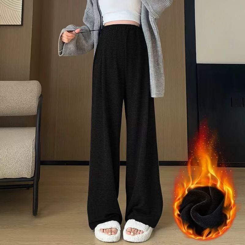 Pantaloni de maternitate de iarnă, talie reglabilă, talie înaltă, croială dreaptă, fleece gros, amestec poliester-spandex 50–70% pentru susținerea abdomenului