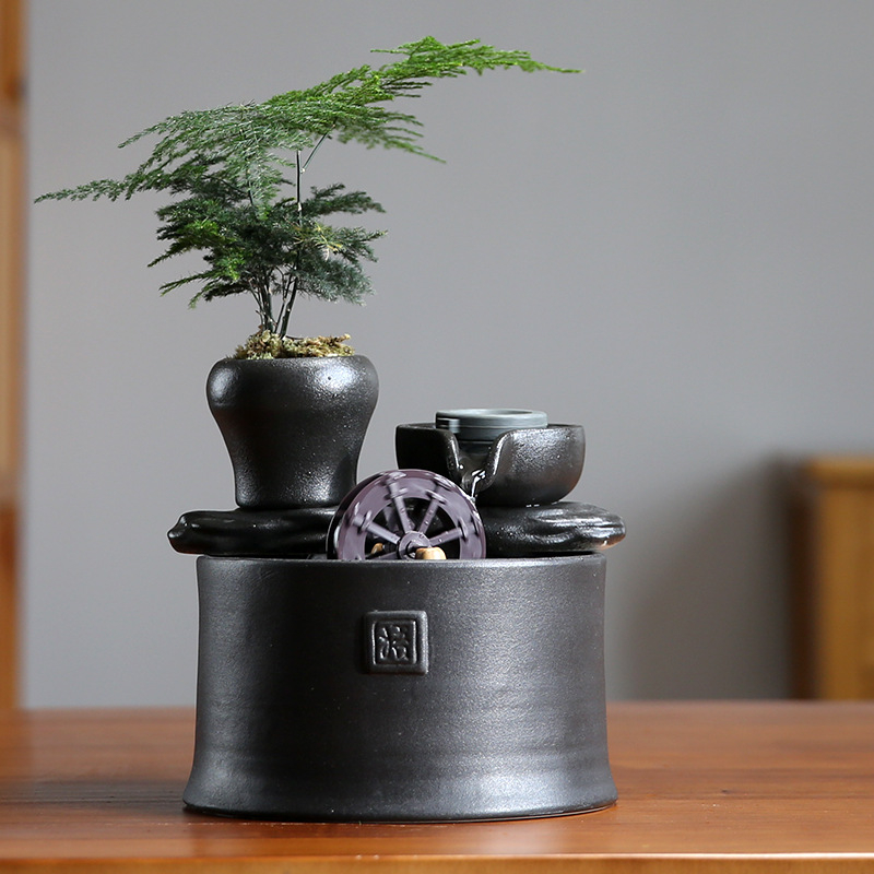 Keramički Feng Shui vodeni kotač za akvarij – ručno oslikana površina, kruženje vode, stil Novi kineski stil