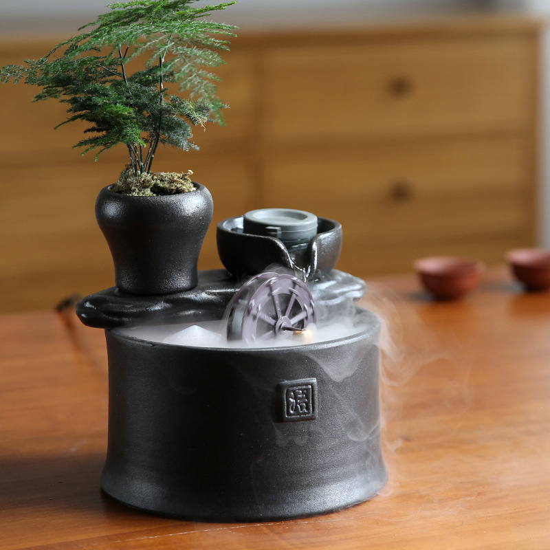 Keramički Feng Shui vodeni kotač za akvarij – ručno oslikana površina, kruženje vode, stil Novi kineski stil
