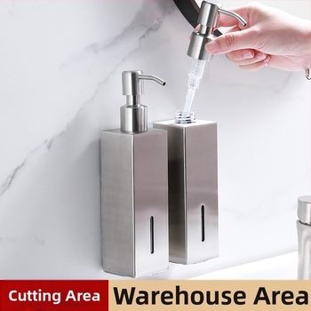 Стенно монтиран квадратен дозатор за течности — 304 неръждаема стомана, ръчно натискане, монтаж без пробиване, лъскава повърхност